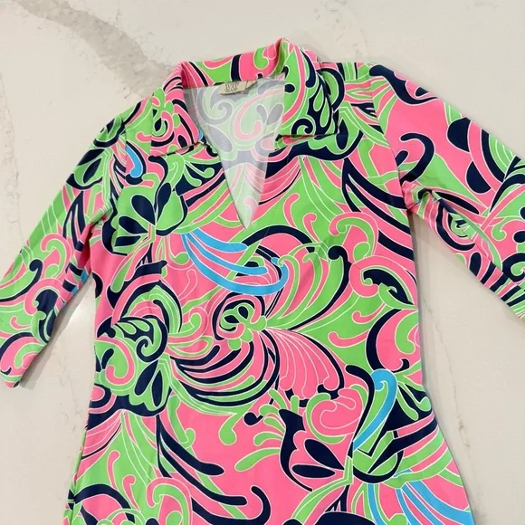 Katherine Way Sheath Scuba Collar Stretch Dress Women’s Small Retro Pink Swirl - Picture 3 of 6